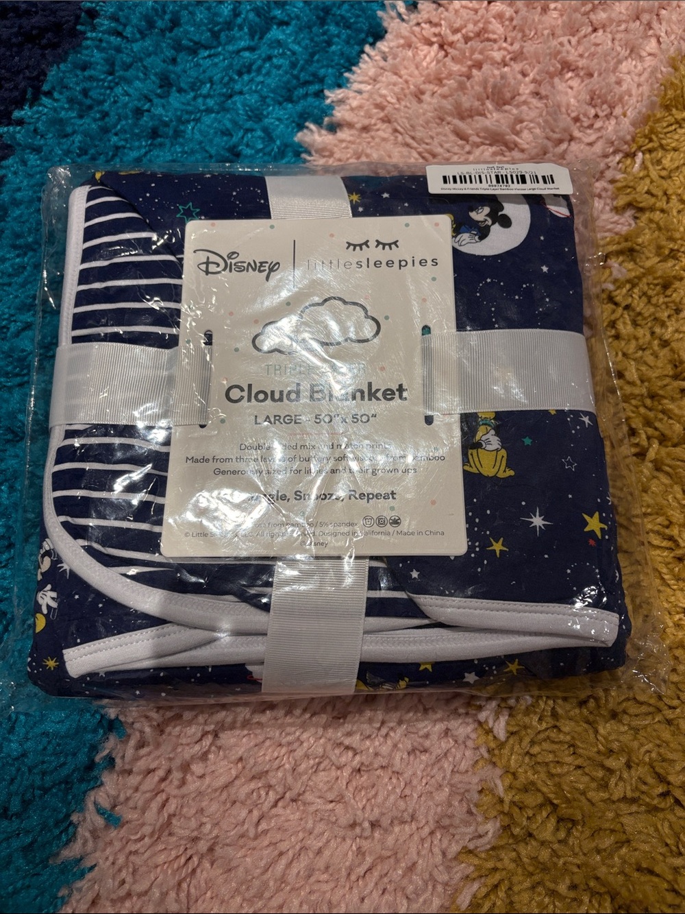 Little Sleepies Navy Moon & Stars Cloud Blanket with White Trim